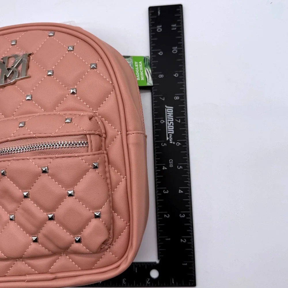 Badgley Mischka Mini Studded Backpack‎ Purse Vegan Leather Blush Quilted NWT